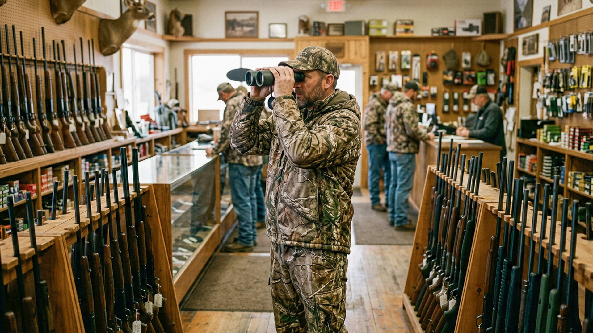 Hunter in gun store