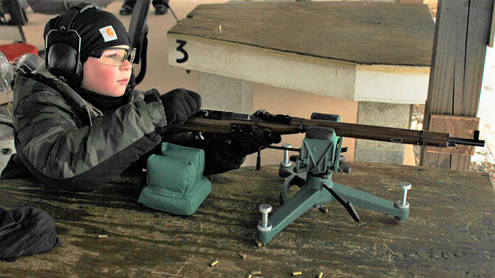 The test shooter, 8-year-old Jacob, ejecting a spent cartridge out of the Keystone KSA9130 during the test fire.