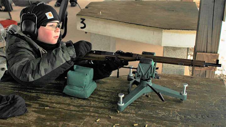 The test shooter, 8-year-old Jacob, ejecting a spent cartridge out of the Keystone KSA9130 during the test fire.