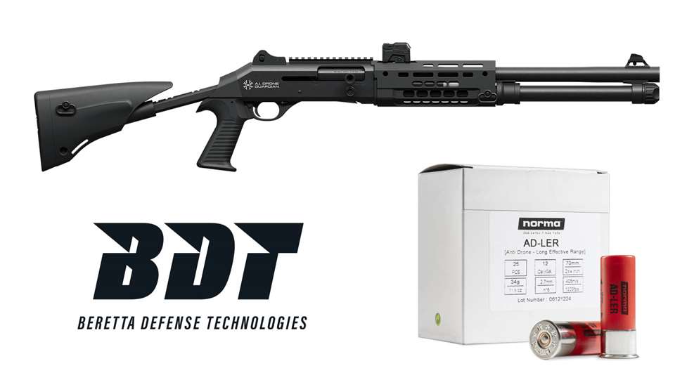 Beretta Defense Technologies logo with shotgun and ammunition