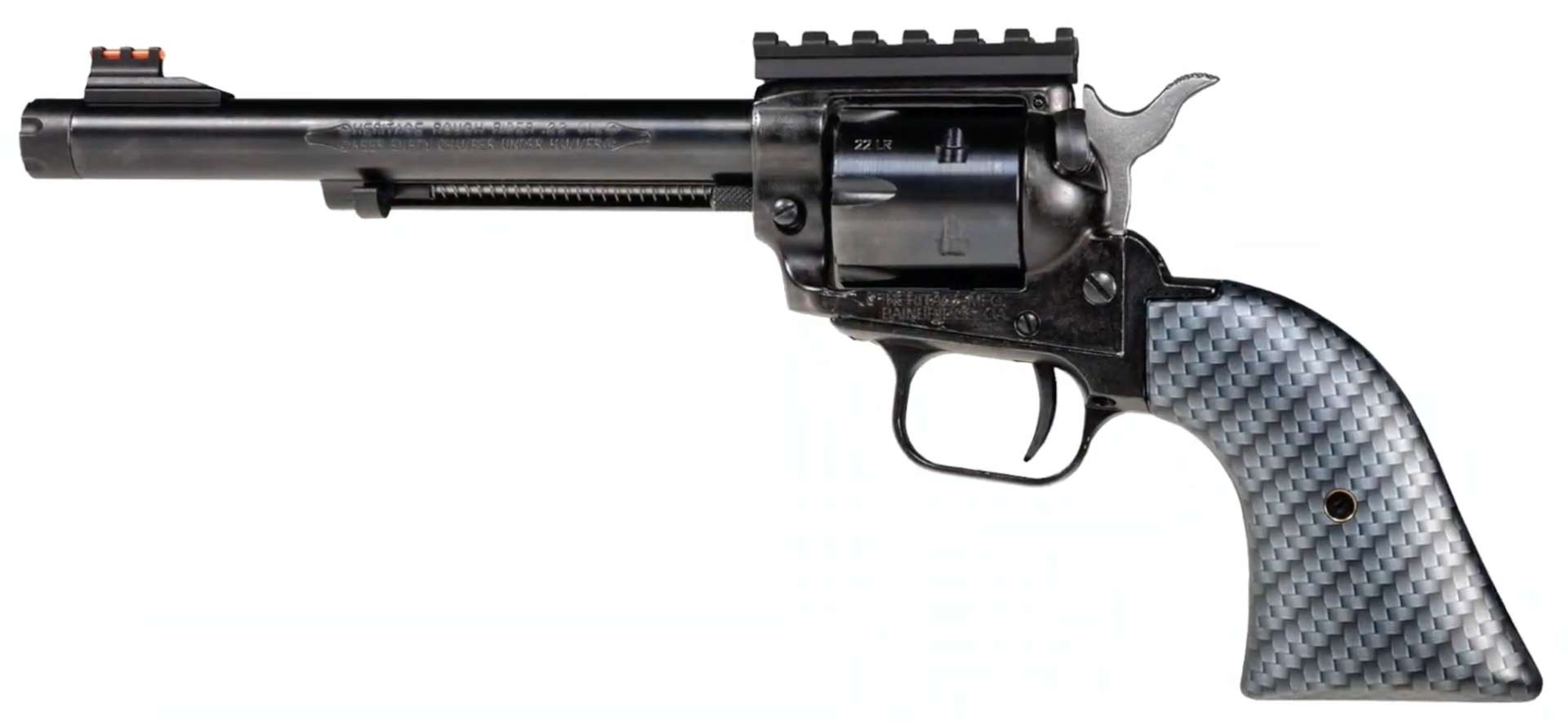 left-side view heritage manufacturing rough rider tactical cowboy single-action revolver black gun carbon-fiber stocks