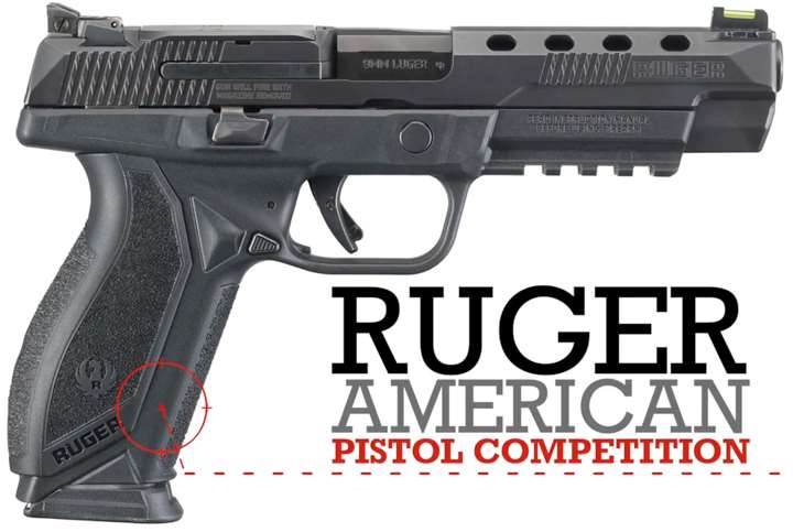 Right-side view of Ruger American Pistol Competition shown on white background with text on image noting make and model of pistol shown.