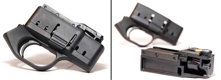 Blaser R8 trigger housing and magazine shown on white background.