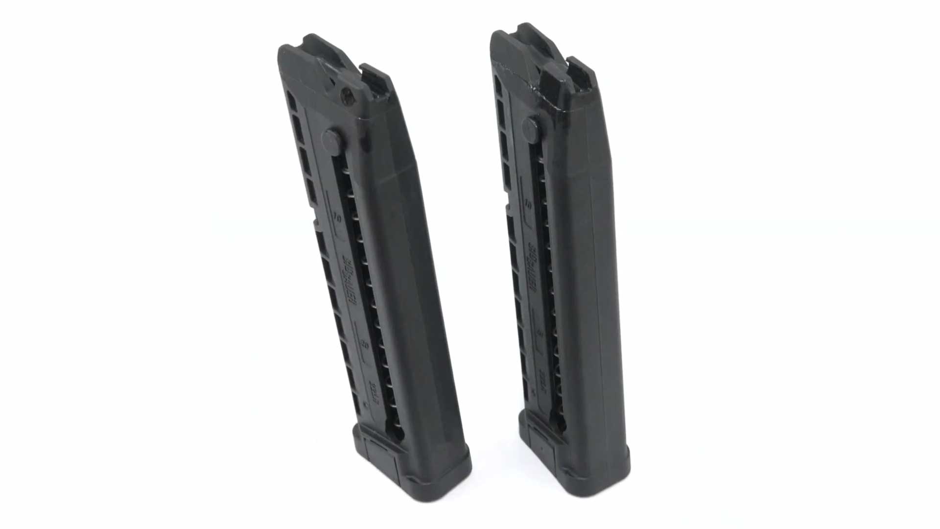 two columns stack magazine row vertical line black handgun parts ammunition storage