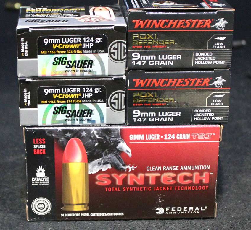 The Sig Sauer, Winchester, and Federal ammunition used in testing.