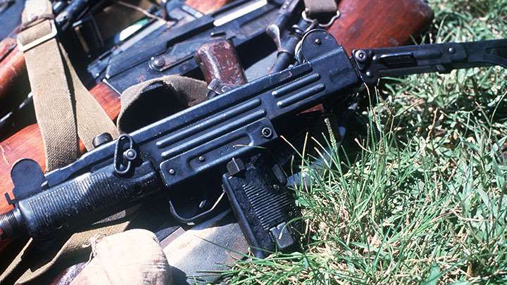 An UZI captured among the communist AK-47s.