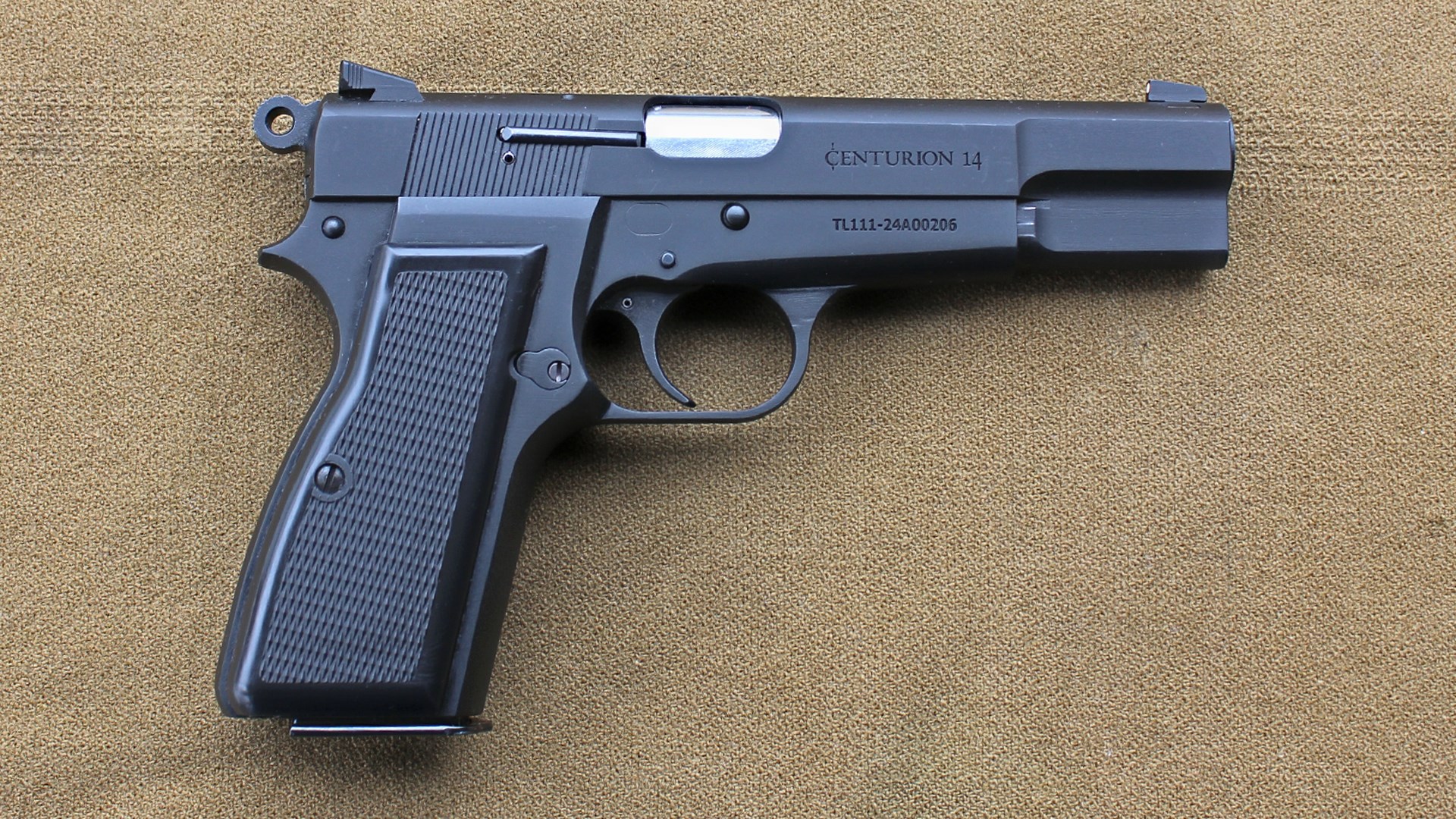 Century Arms Centurion 14 right-side full-length view on brown tan background