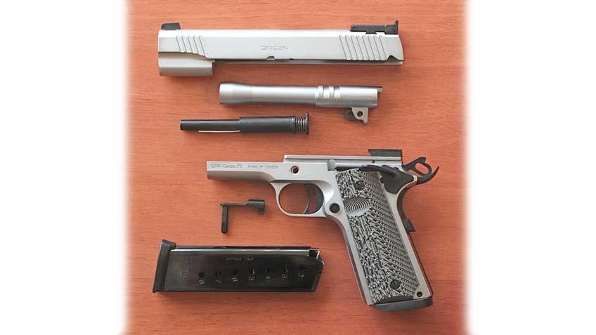MC1911 Match Elite disassembled view on wood table