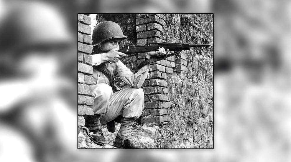 soldier man uniform helmut brick rubble gun rifle carbine shooting sling