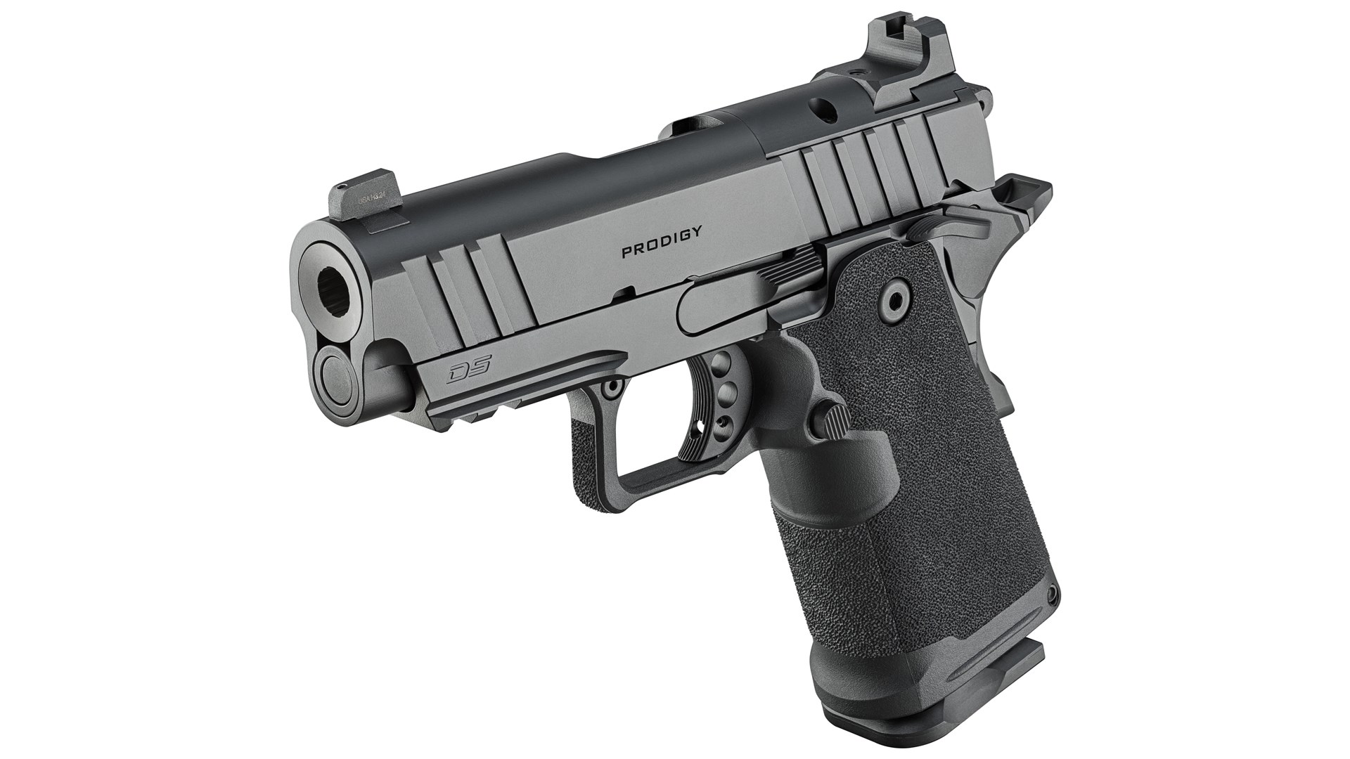 Springfield Armory Prodigy Compact 3.5" AOS pistol black color left-side angled dynamic view