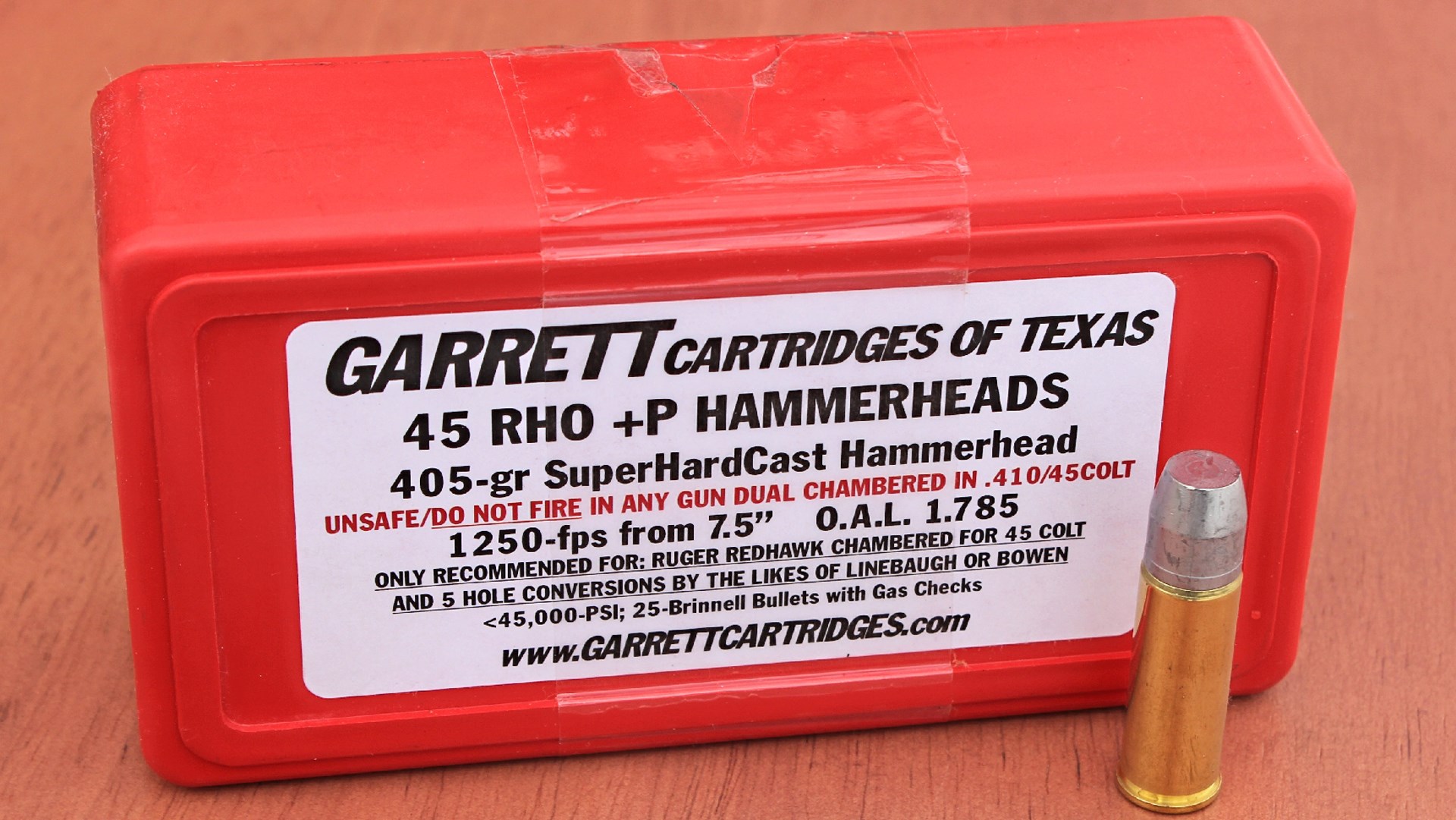 Garrett cartridges of texas 45 HO hammerheads red box ammunition bullets