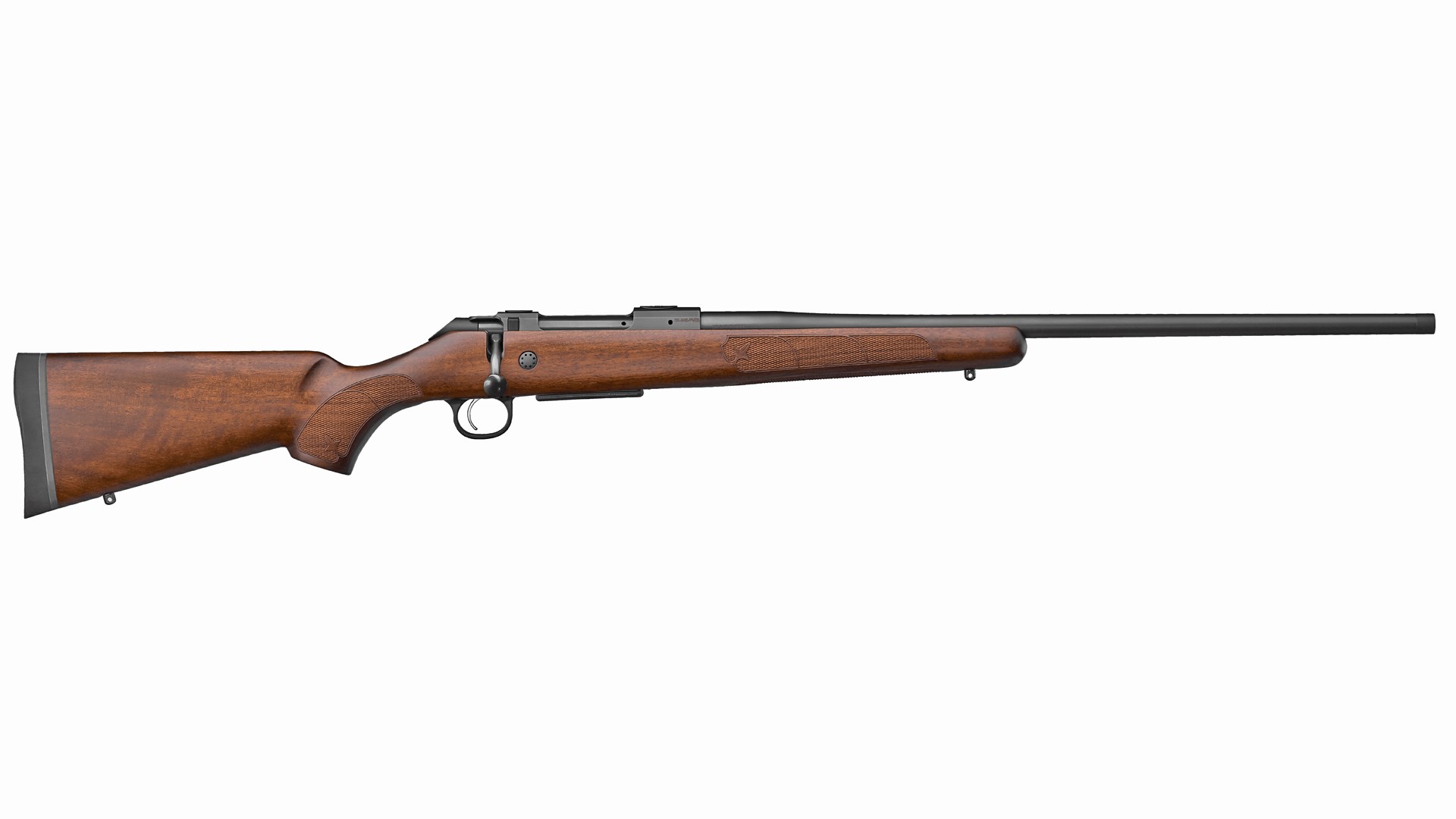 Right side of the wood-stocked CZ 600+ American rifle.