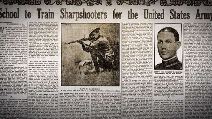 A period newspaper discussing the new sniper school at Camp Perry.