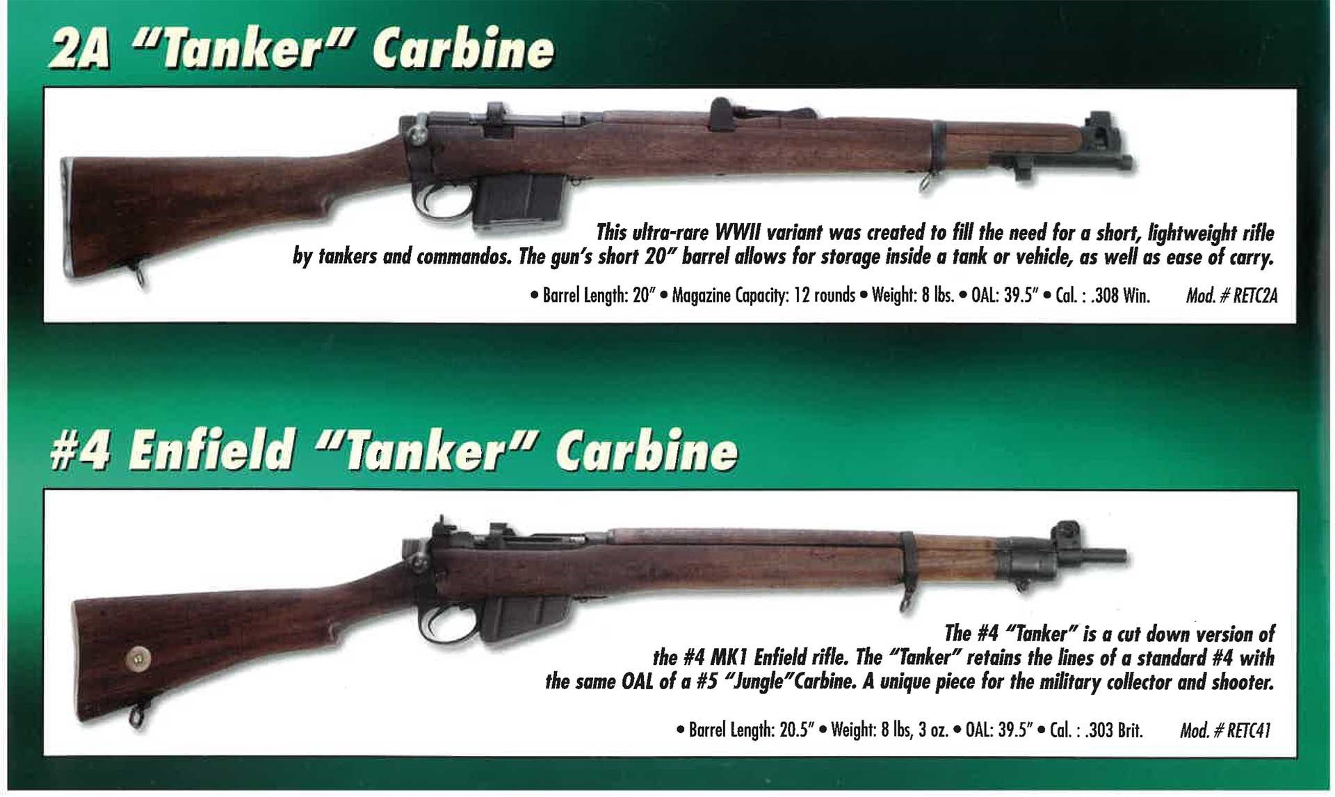 A 2A1 "Tanker" carbine shown next to a No. 4 Enfield "Tanker" carbine.