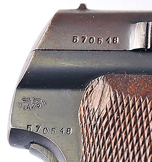 detail closeup gun pistol semi-automatic slide serial numbers