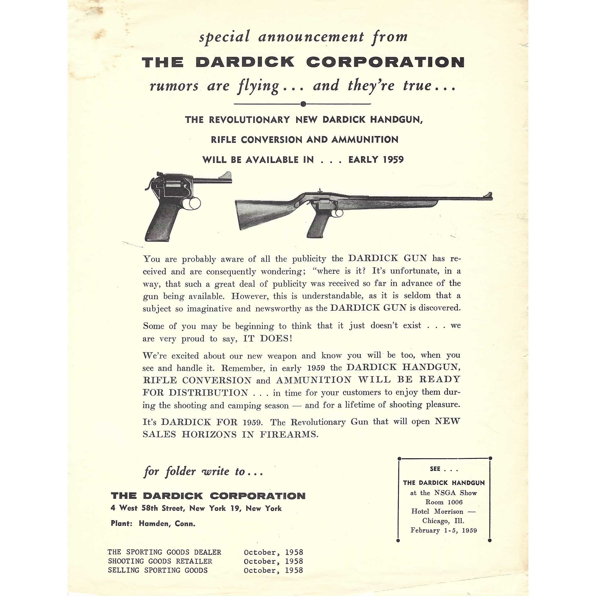 A Dardick Corporation poster advertising its handgun.