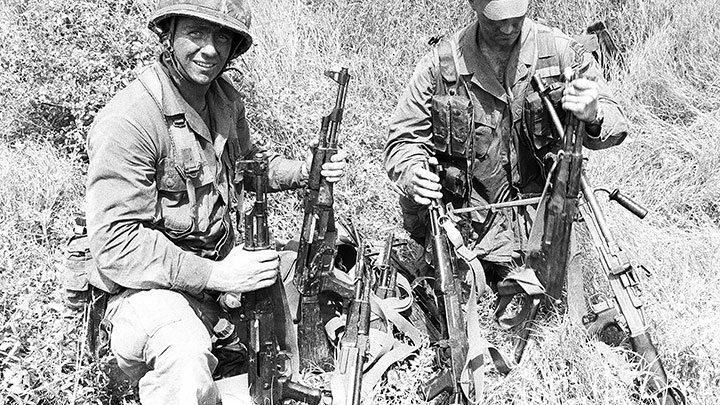 Cold War trophies: U.S. Rangers enjoy their haul of AK-47 assault rifles. Note the Czech vz. 52/57 LMG to the far right.