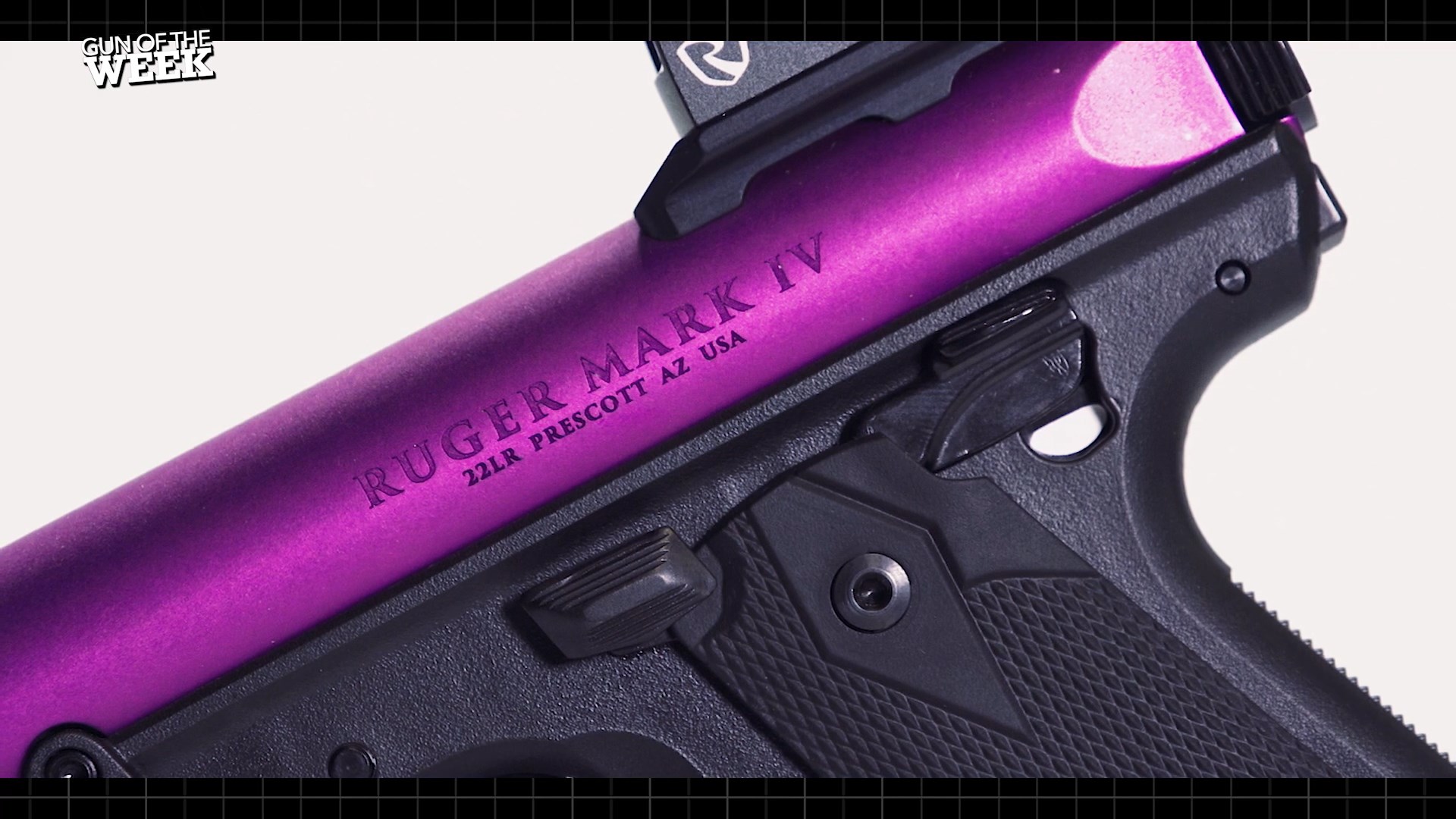 left side of Ruger Mark IV pistol 22LR purple gun