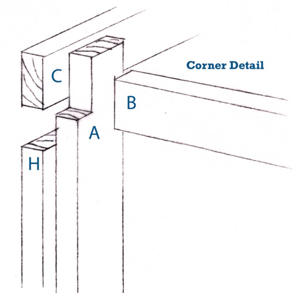 drawing wood corner placement diagram building