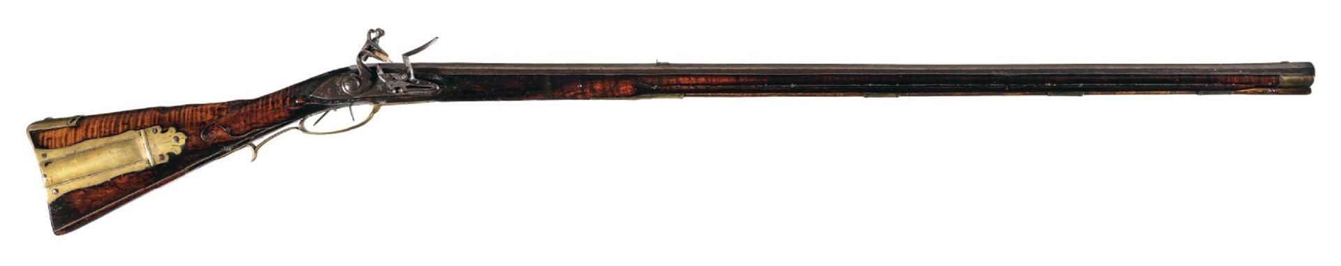 This Lancaster County, Pennsylvania, rifle was made by Jacob Dickert sometime between 1761 and the outbreak of the Revolutionary War. The best American marksmen could reliably hit targets at over 200 and even 300 yards with these Lancaster rifles “Courtesy of Rock Island Auction Company”