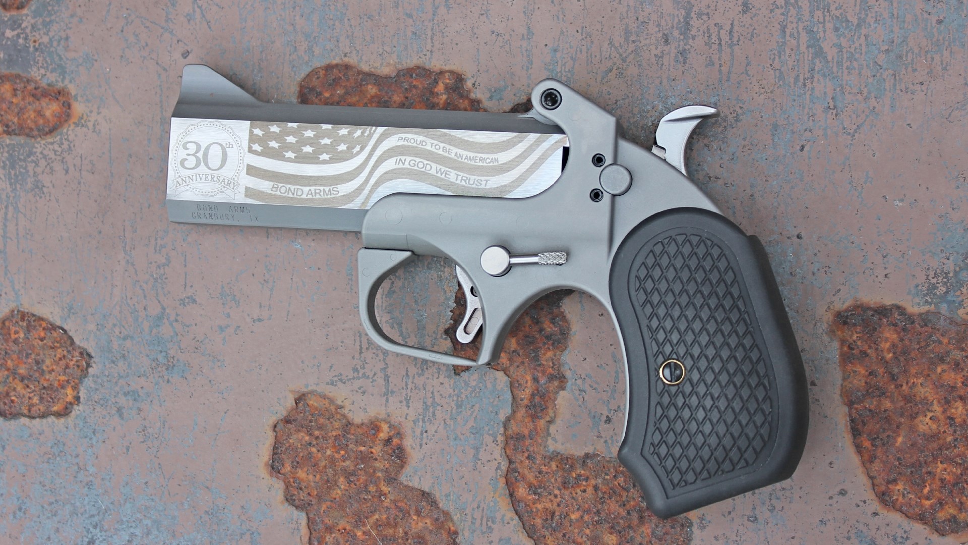 Left side of the Bond Arms 30th VET derringer.