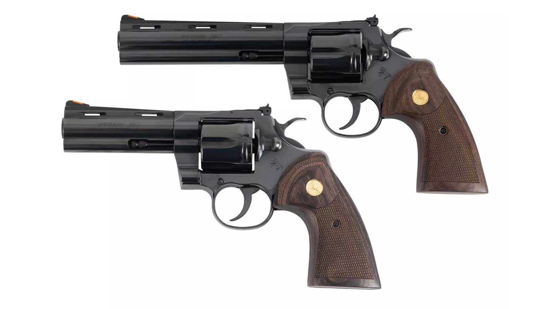 Left side of the new blued Colt Pythons.