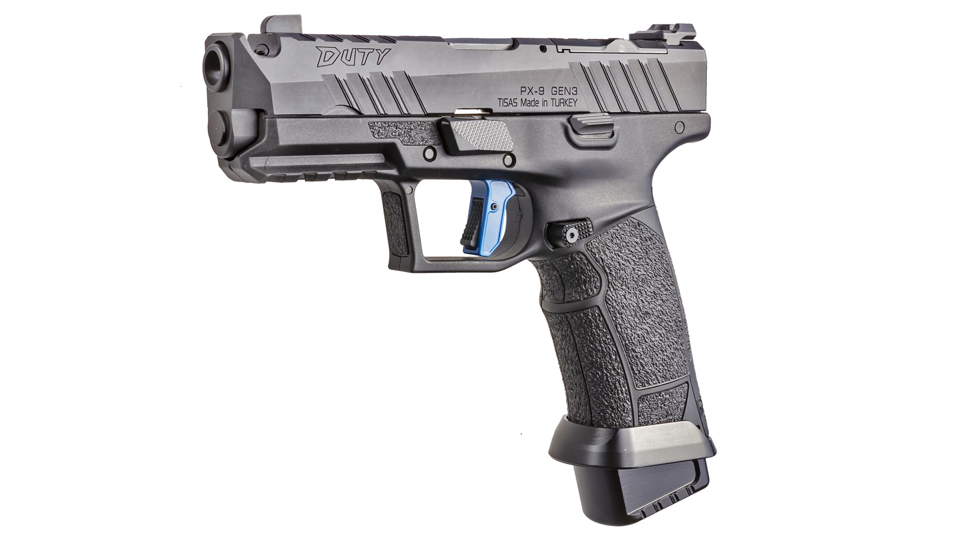Left side view of the Tisas PX-9 Duty Comp handgun.