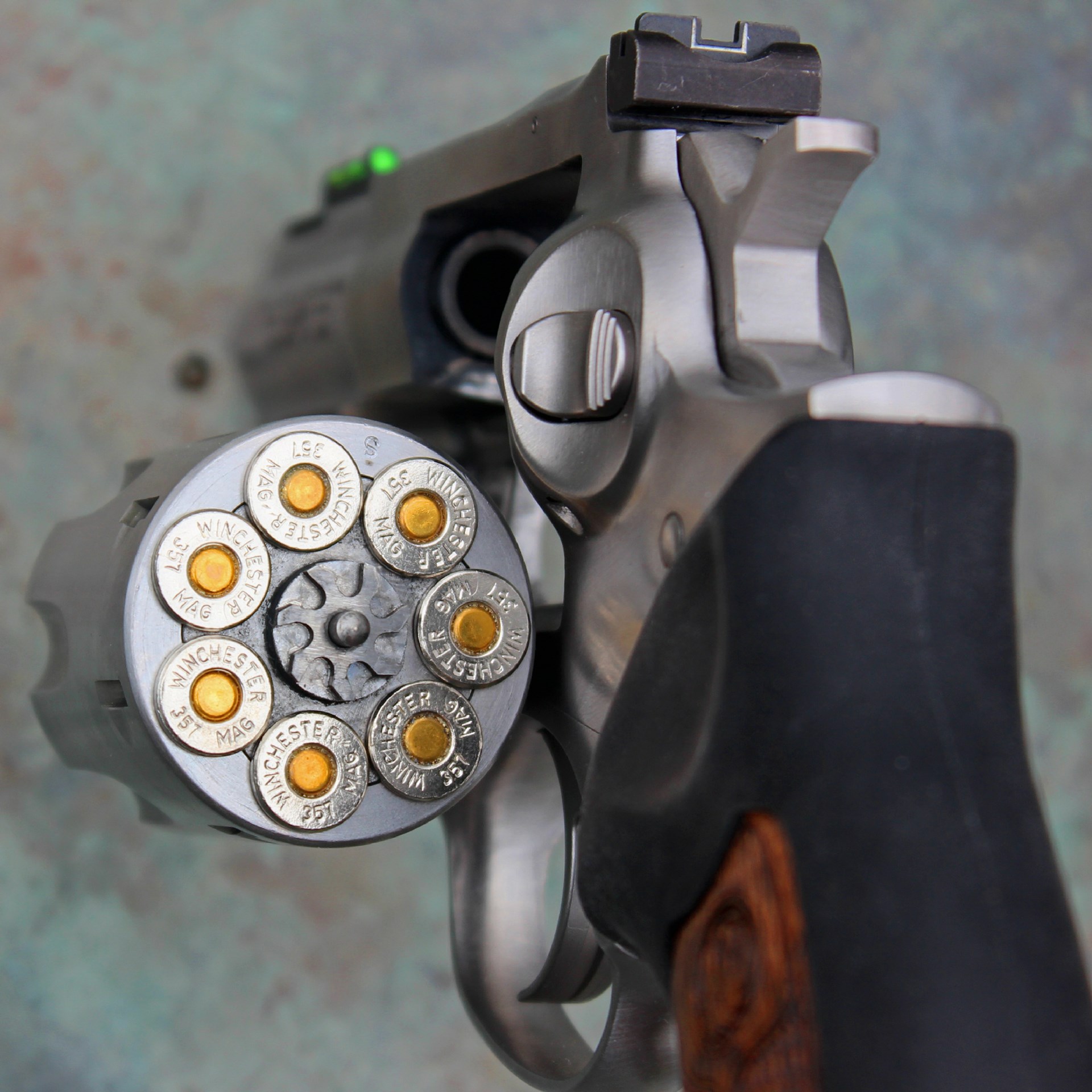 Ruger GP-100 7-shot revolver cylinder out ammunition loaded bullets gun double-action  ammo