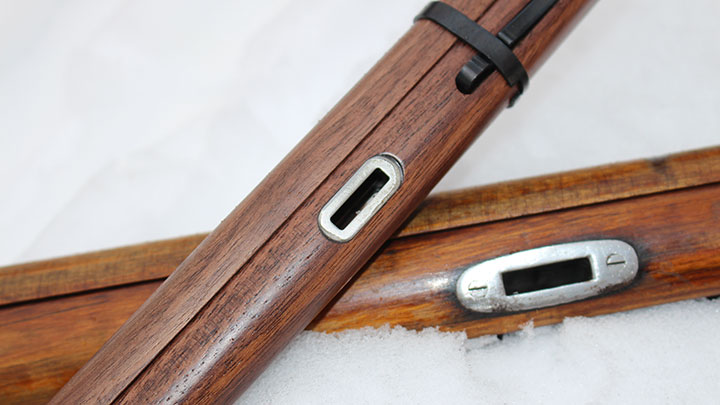 A closer look at the sling inlets of the Mini Mosin compared with a real Mosin-Nagant.