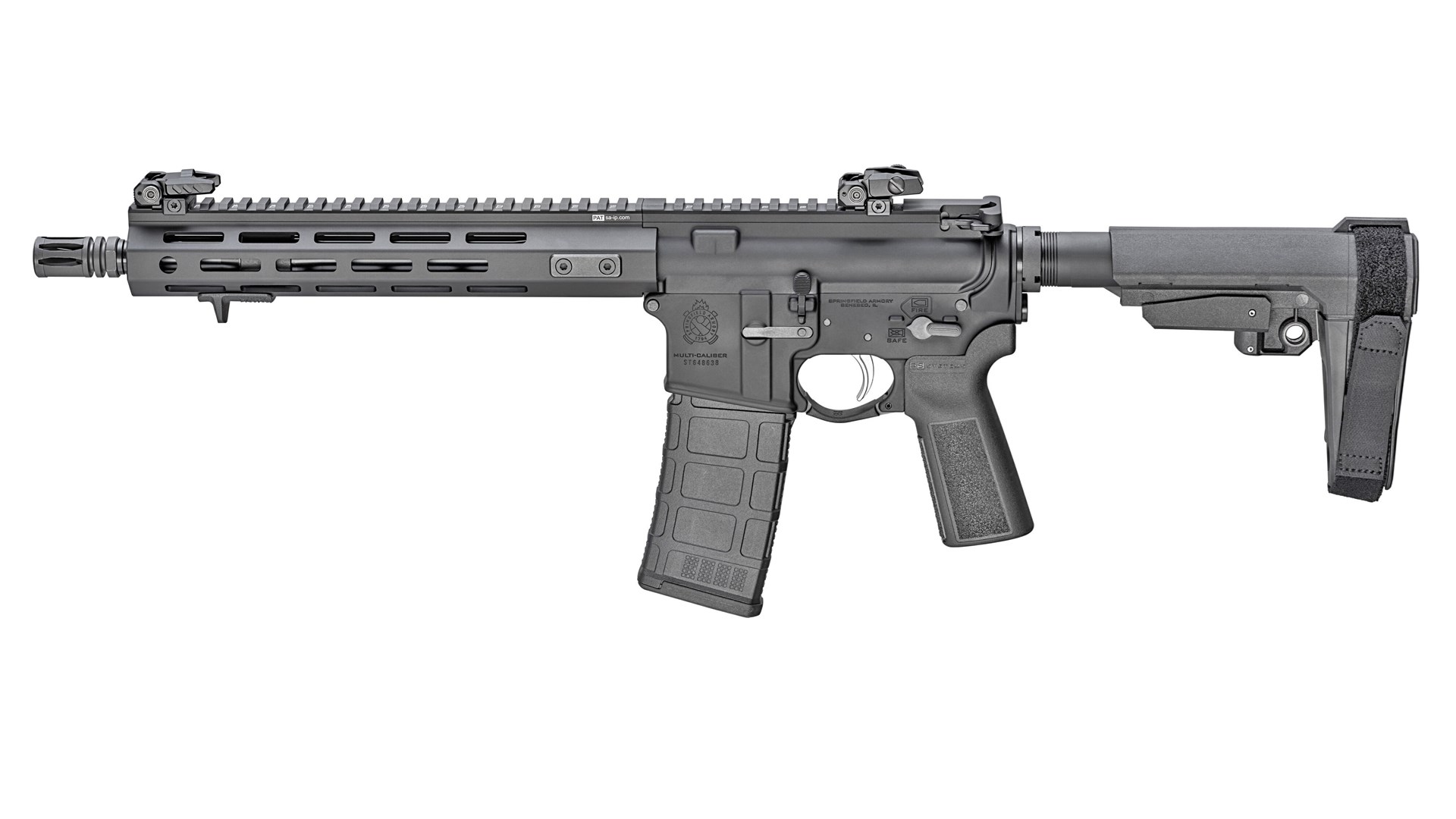 Left side view of Springfield Armory's Saint Victor pistol chambered in 5.56 NATO.