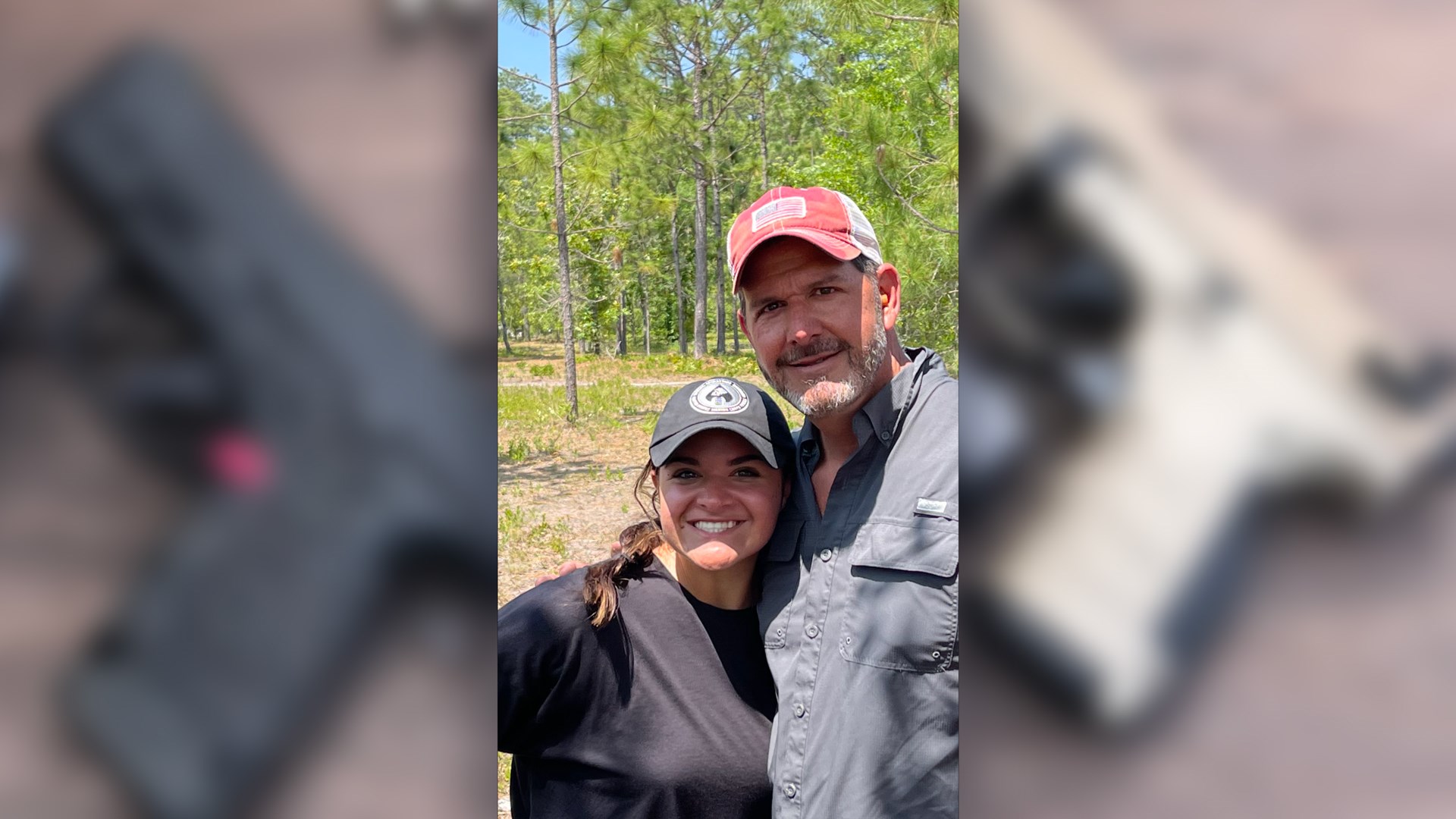 Man and his daughter taking a picture together.