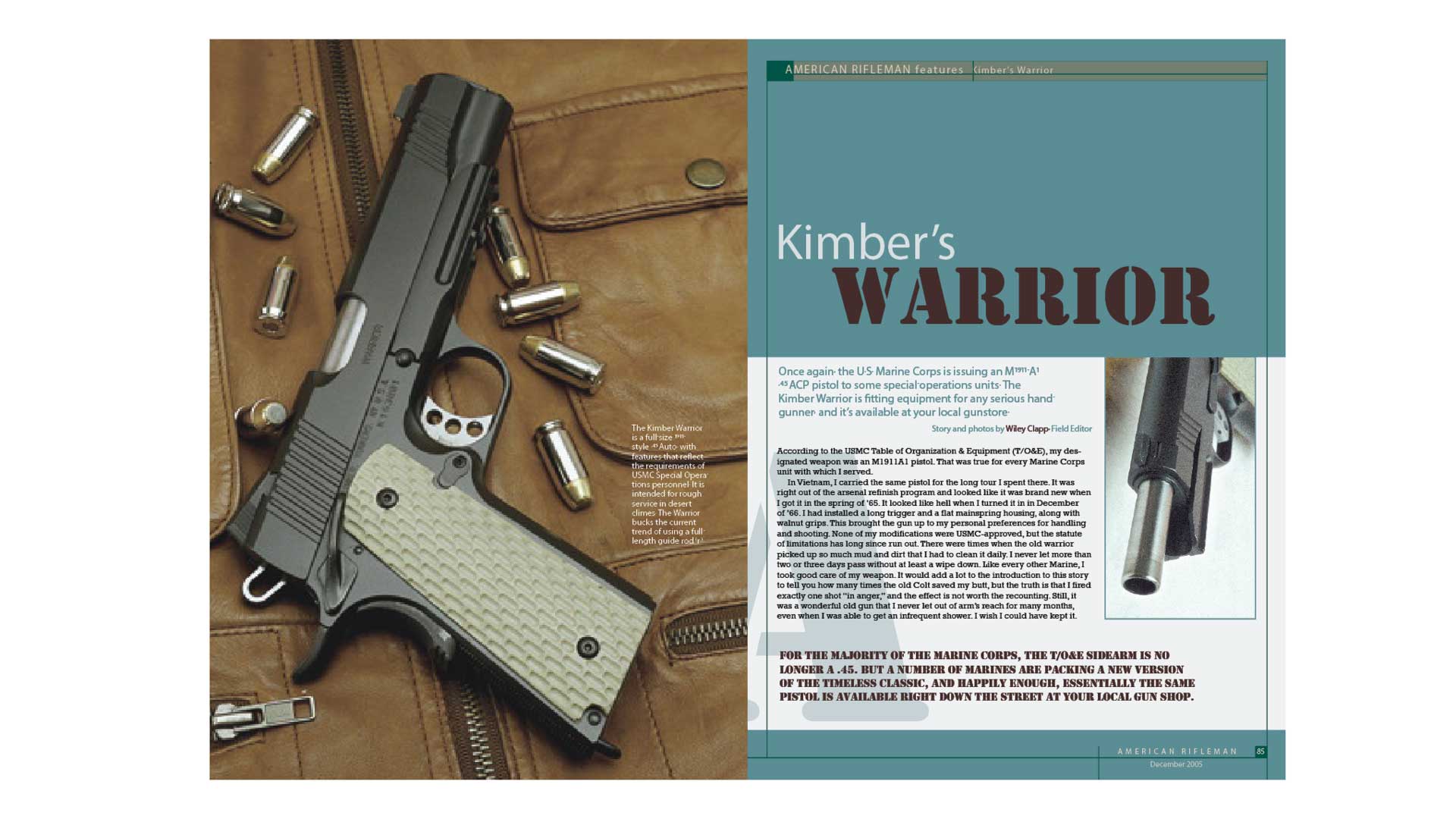 Kimber warrior magainze spread print gun m1911 firearm usmc text article screenshot