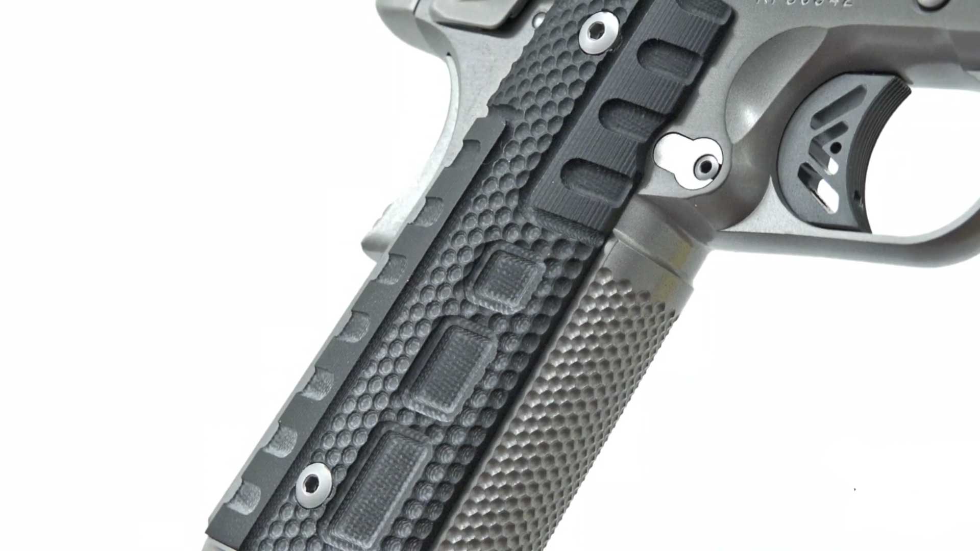 close-up right-side view handgun Kimber America Rapide Black Ice 10 mm Auto handgun pistol gun