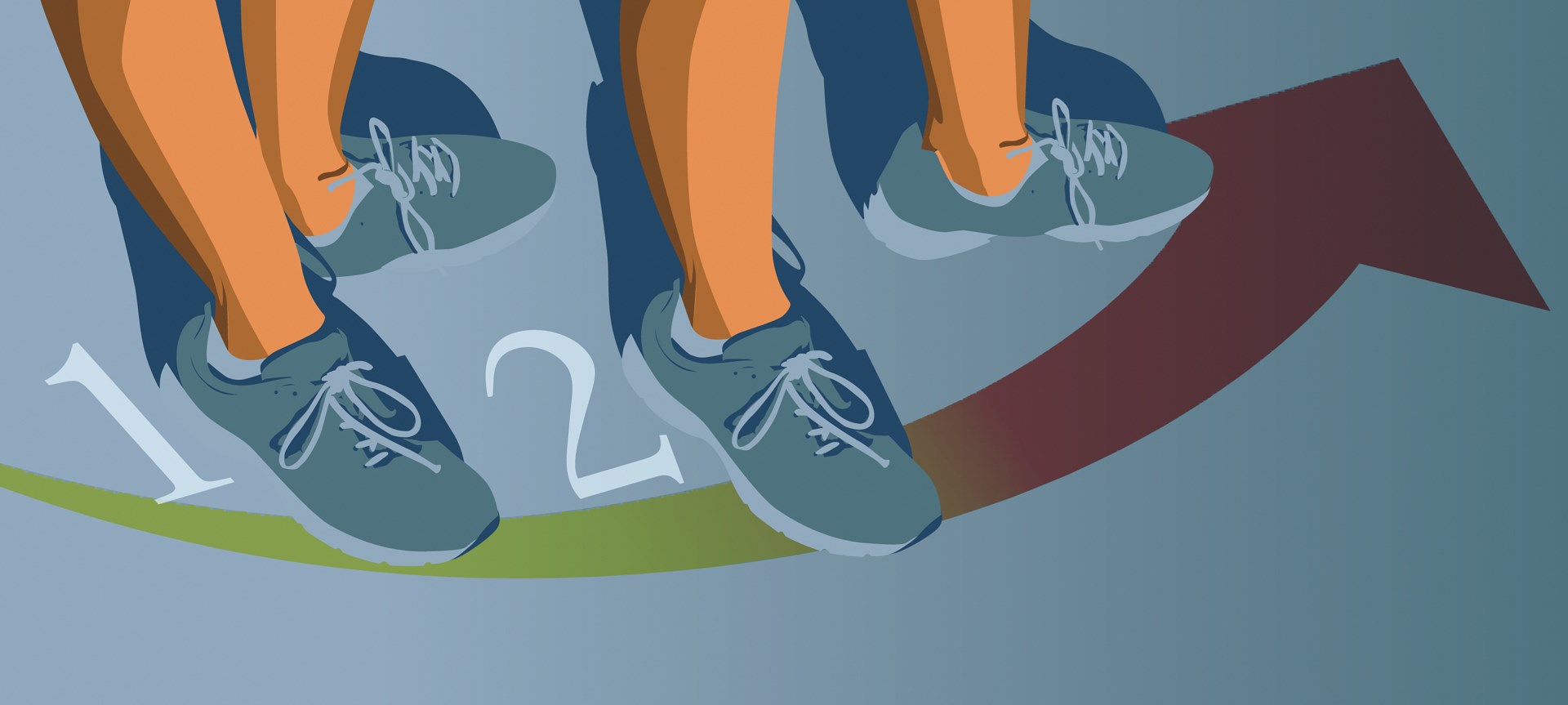 cartoonized feet with numbers indicating steps for moving