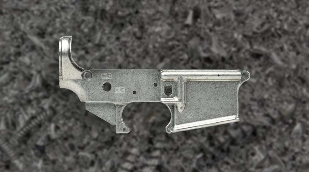 Composite image Aero Precision forged aluminum receiver overlay aluminum millings from Leupold