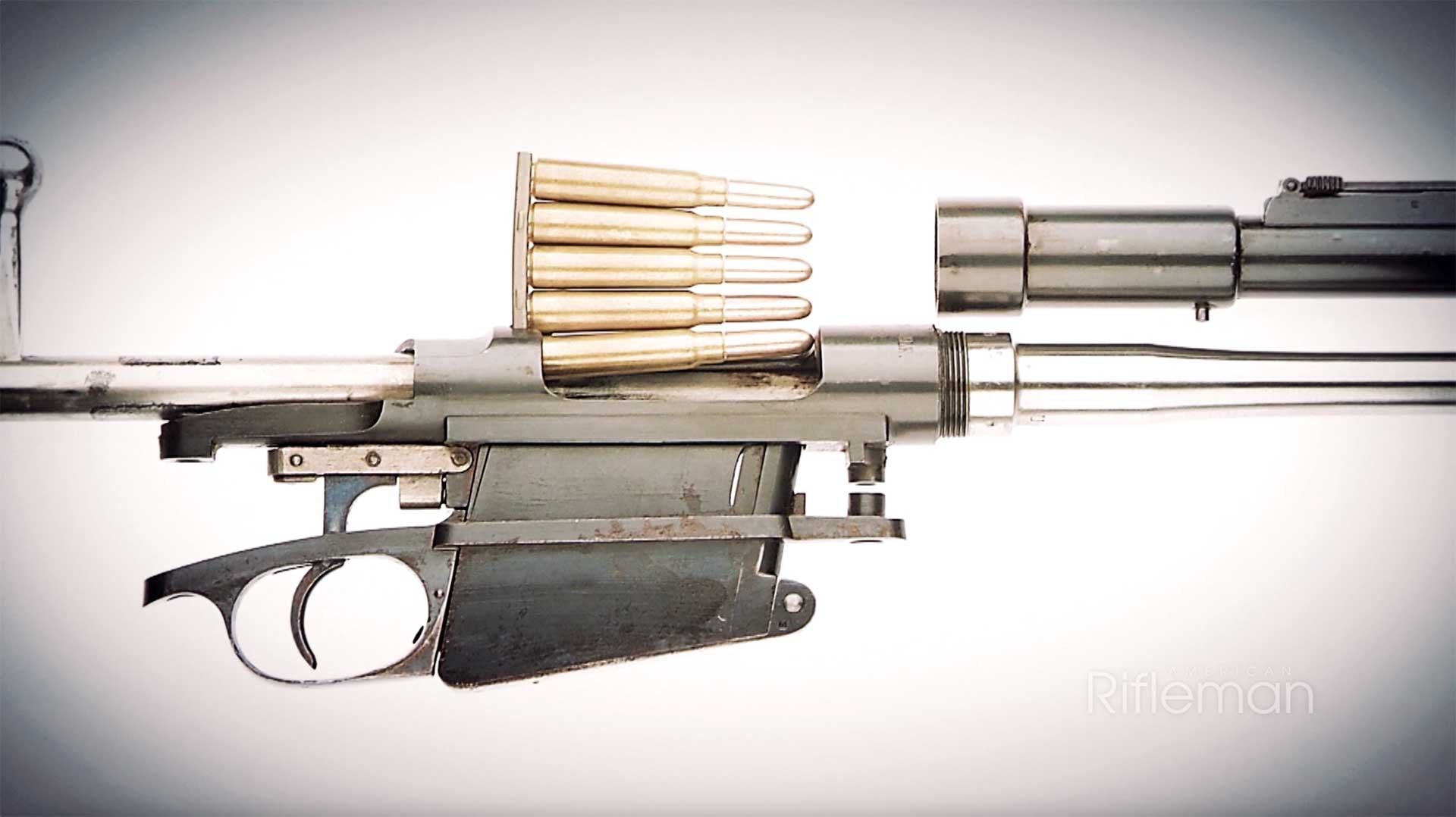 Right side view of the Model 1889 Belgian Mauser without its wood stock.