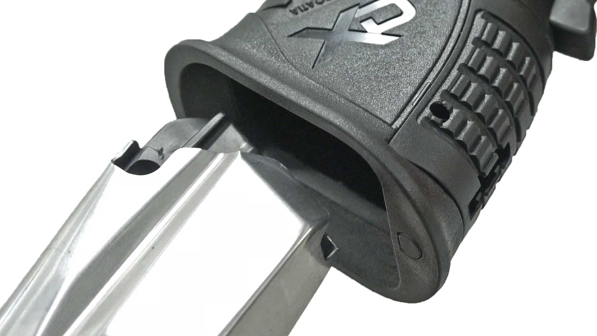 silver magazine insert gun black plastic magazine funnel handgun