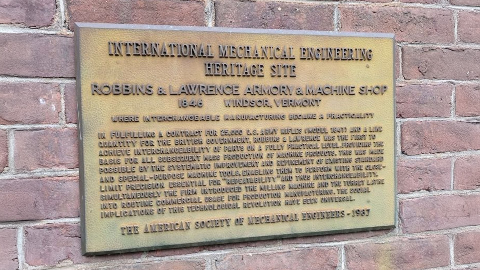 International Mechanical Engineering Heritage Site plaque on brick wall