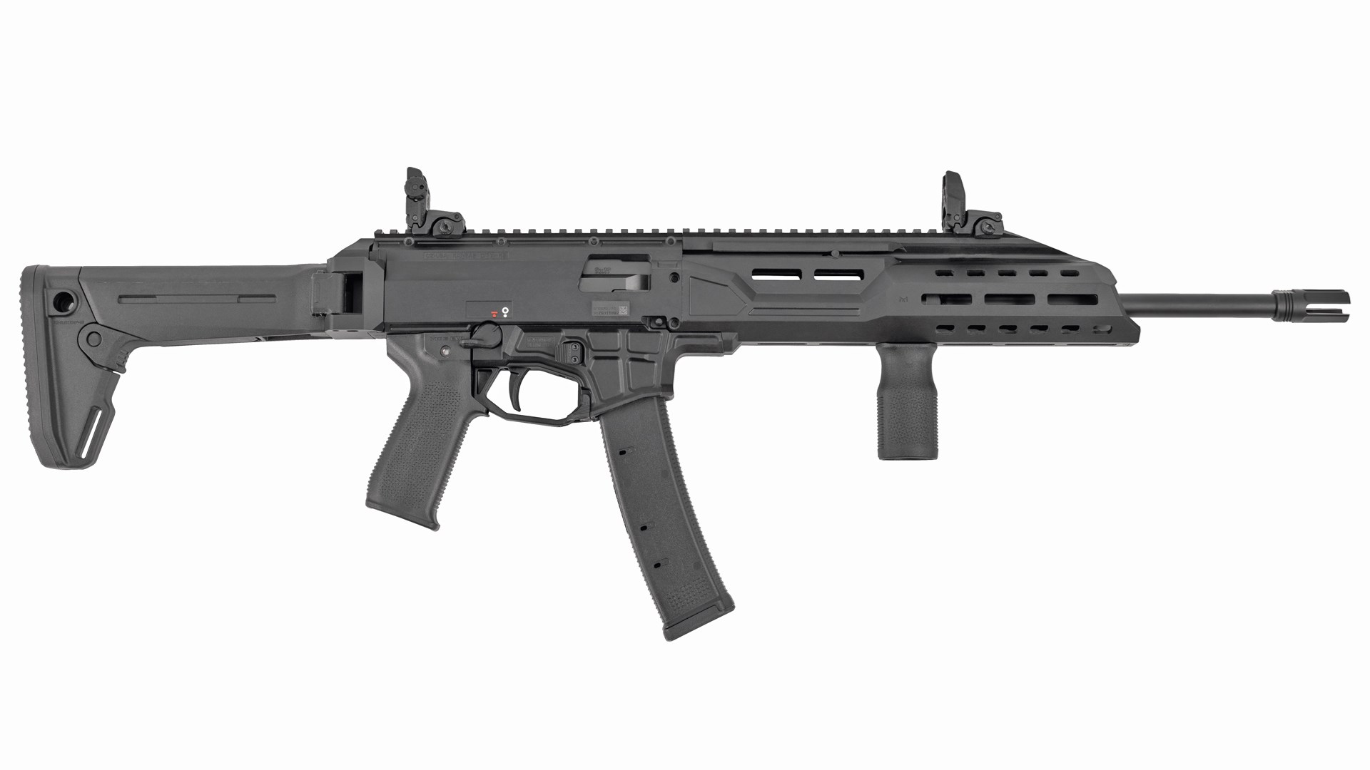 Right side of the all-black CZ Scorpion 3+ Magpul Edition carbine.