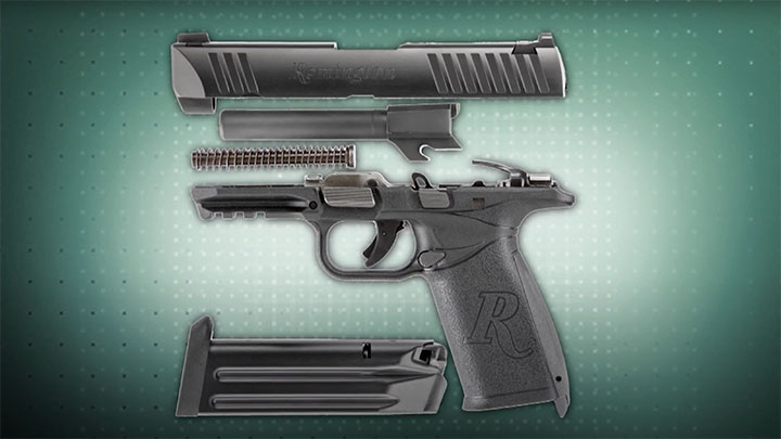 A disassembled view of the Remington RP45.