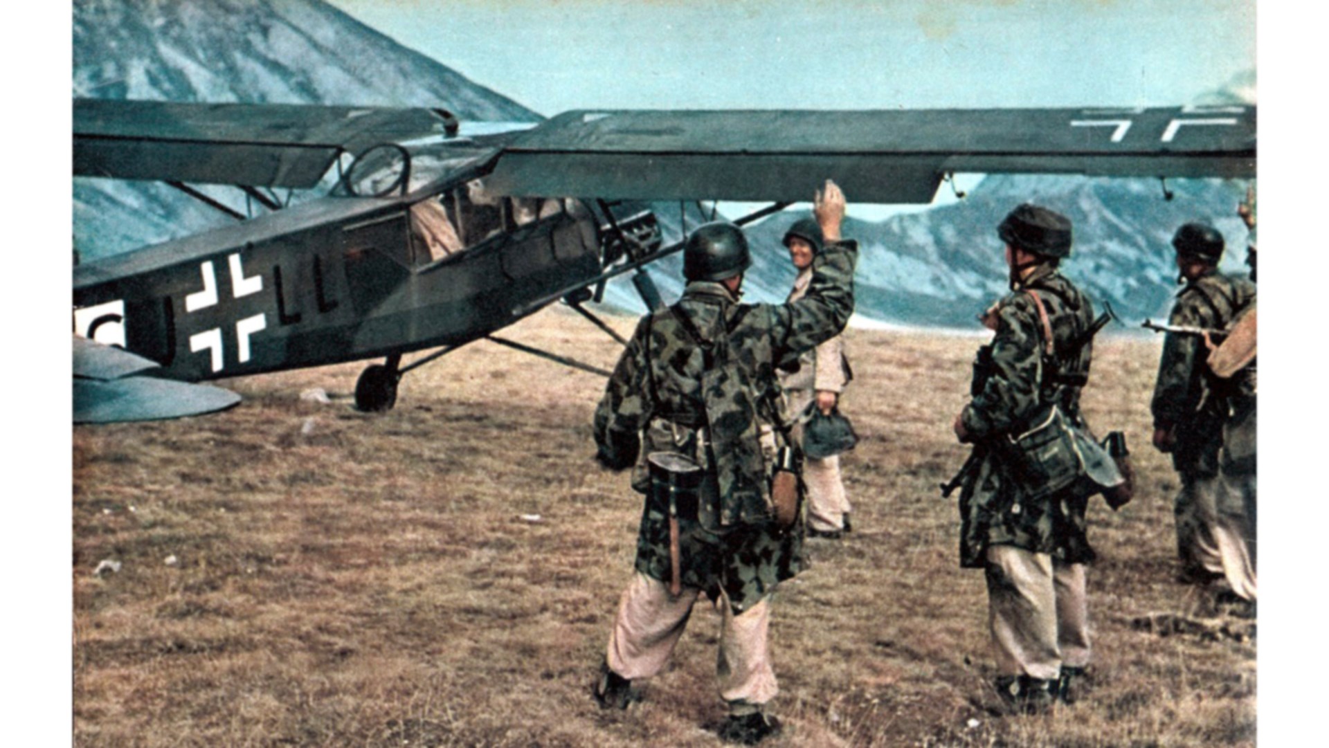 With Mussolini and Otto Skorzeny stuffed into the small Fieseler Fi 156 “Storch”—the pilot taking off the overloaded aircraft in just 250 feet. Author’s collection