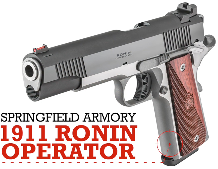 Springfield Ronin pistol shown on white with text on image calling out make and model.