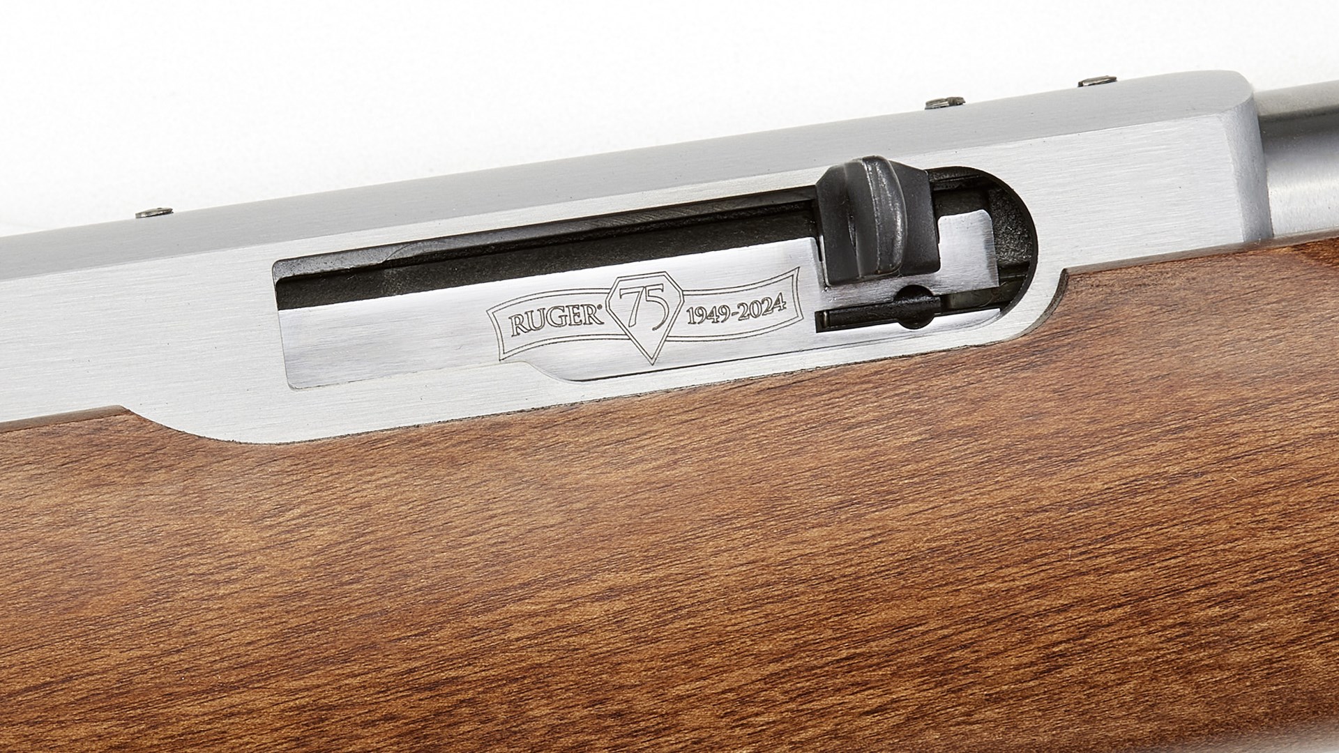 Ruger 75th anniversary engraving on the company's commemorative 10/22 bolt.