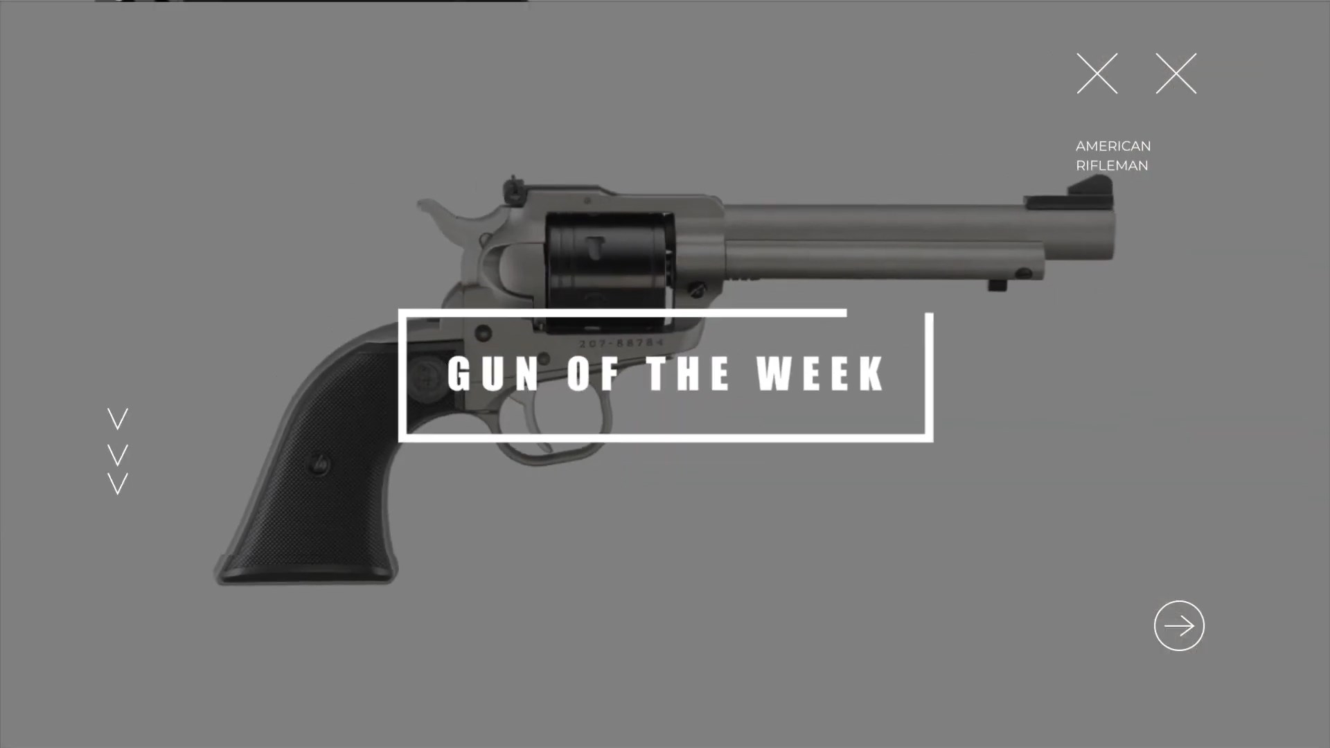 GUN OF THE WEEK AMERICAN RIFLEMAN text on image overlay revolver