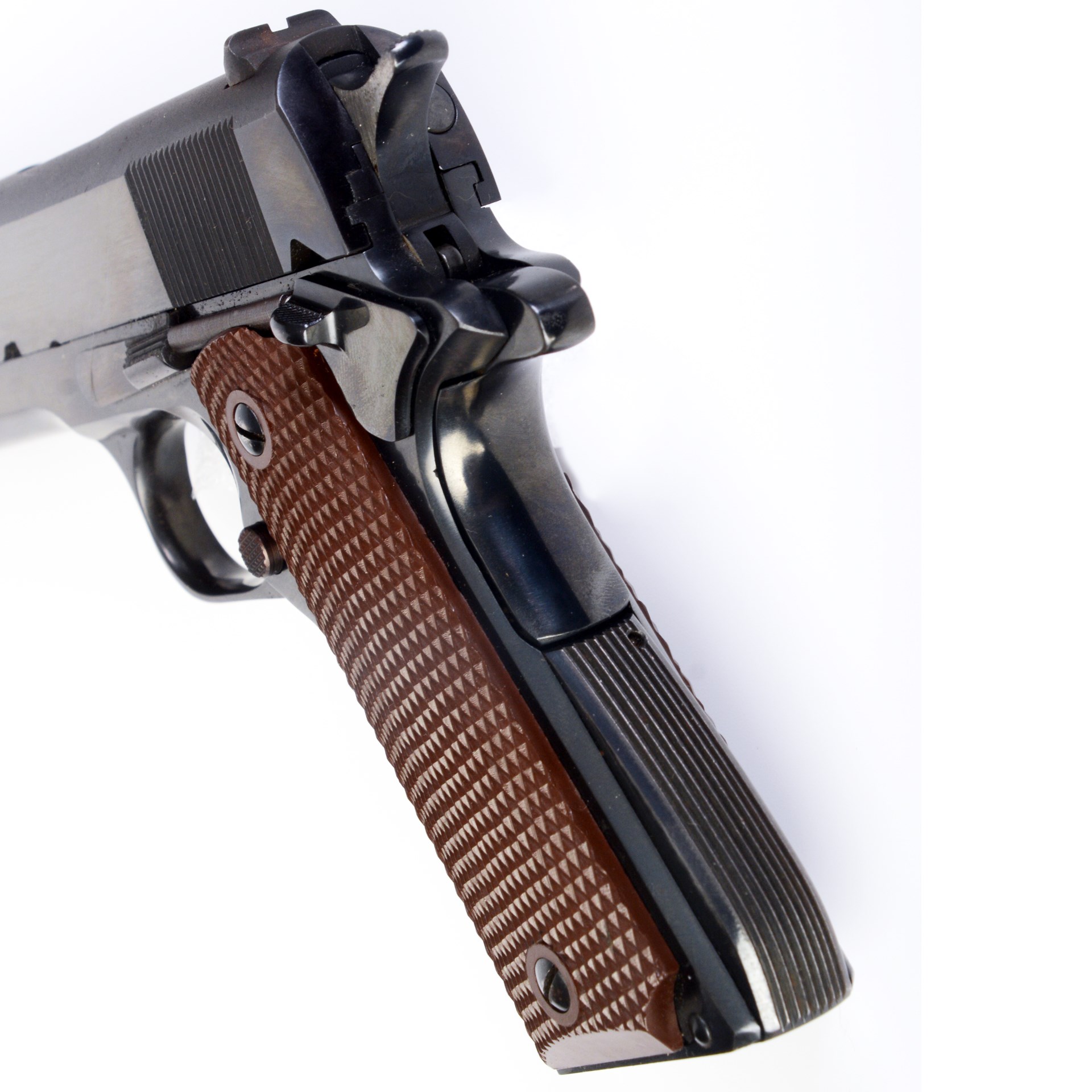 Rear view of rare colt m1911 pistol chambered for .38 Super for clandestine work military