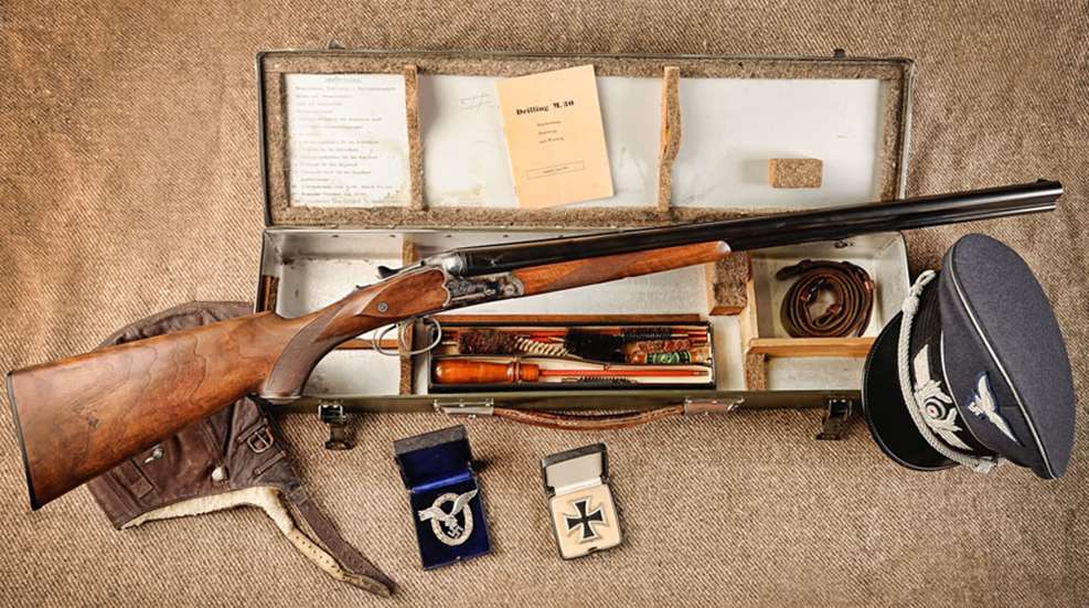 Luftwaffe Drilling combination gun with german gear and storage case box paperwork
