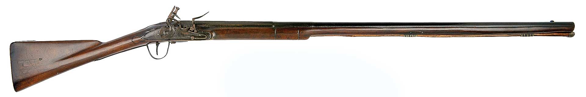 right side colonial era gun hunting metal wood brown steel
