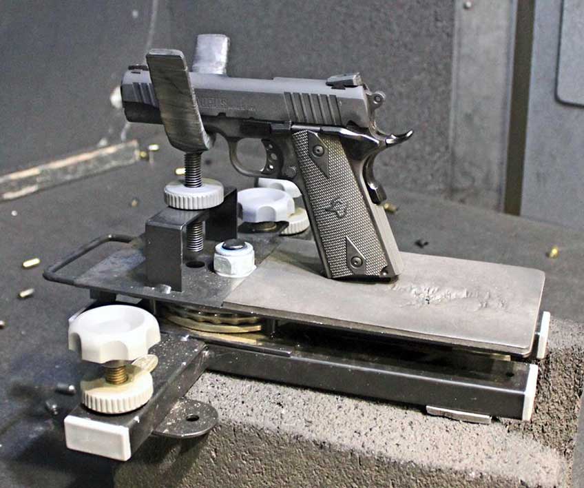 The setup used during accuracy testing for the Taurus 1911 Commander.