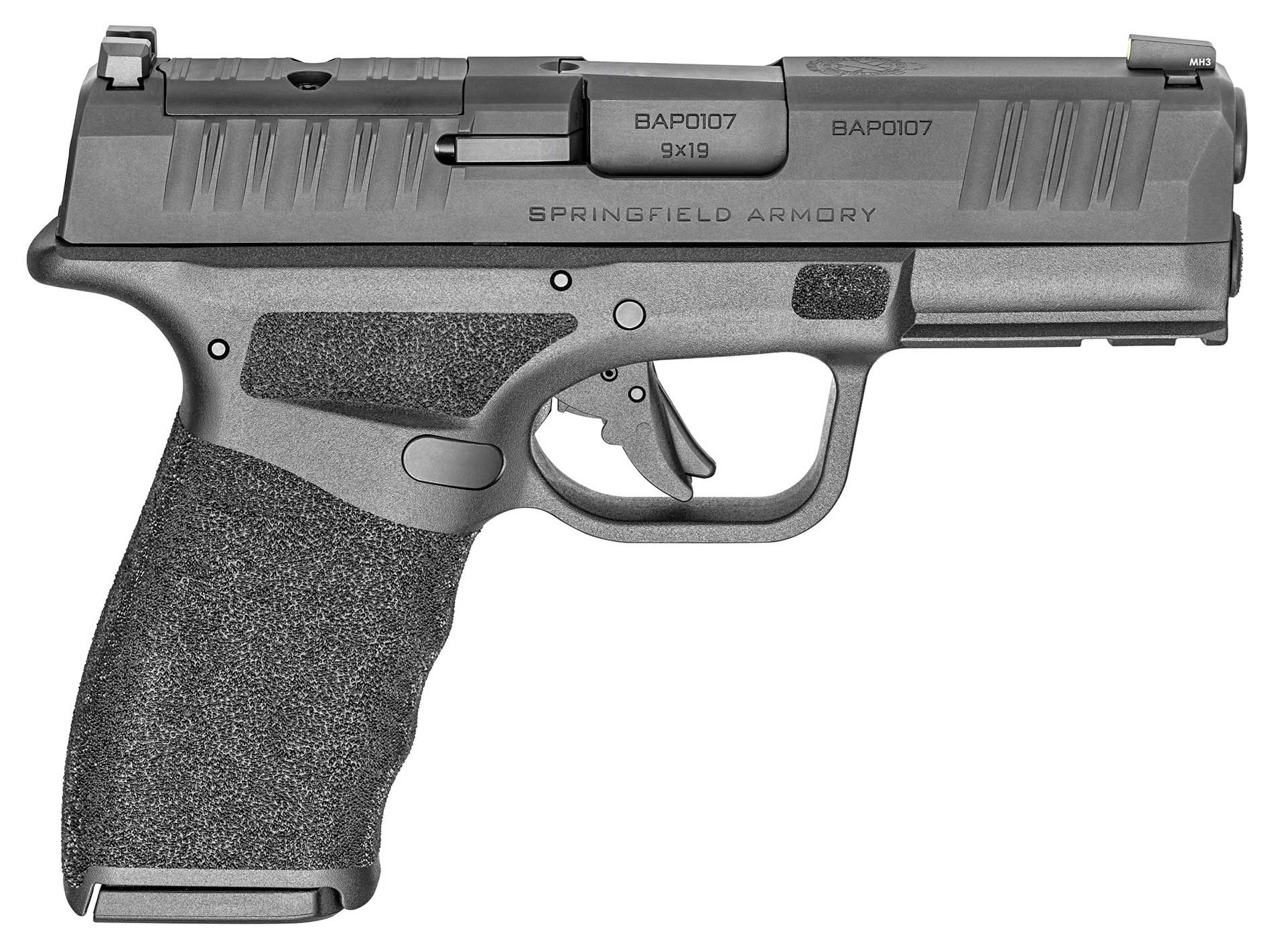 Springfield Armory Hellcat Pro shown, right side, on white.
