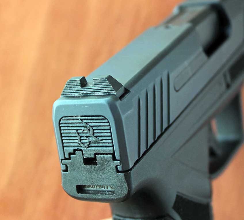 Taurus GX4 striker plate closeup rear sight gun pistol semi-automatic black